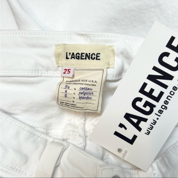 NWT L’AGENCE White Stretch Denim High Rise Ankle Slit Classic Skinny Jeans 25 - Picture 7 of 9